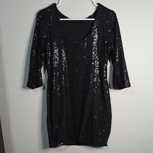 Black Milk Sparkle Sparkle Black Sequin 3/4 Sleeve Scoop Dress